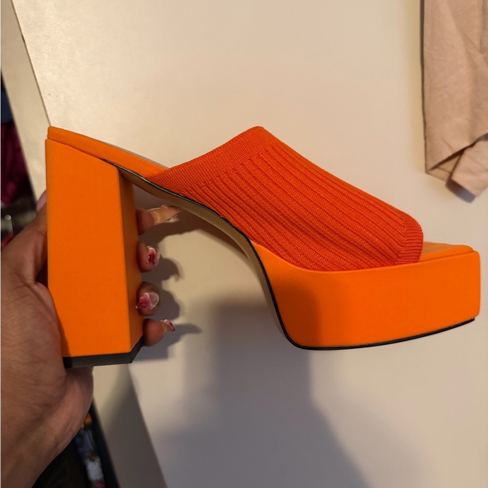 Eleven22 Starburst Collection Orange Platform Block Heel Sandals